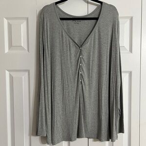 Ava & Viv Charcoal Buttoned V-Neck Blouse